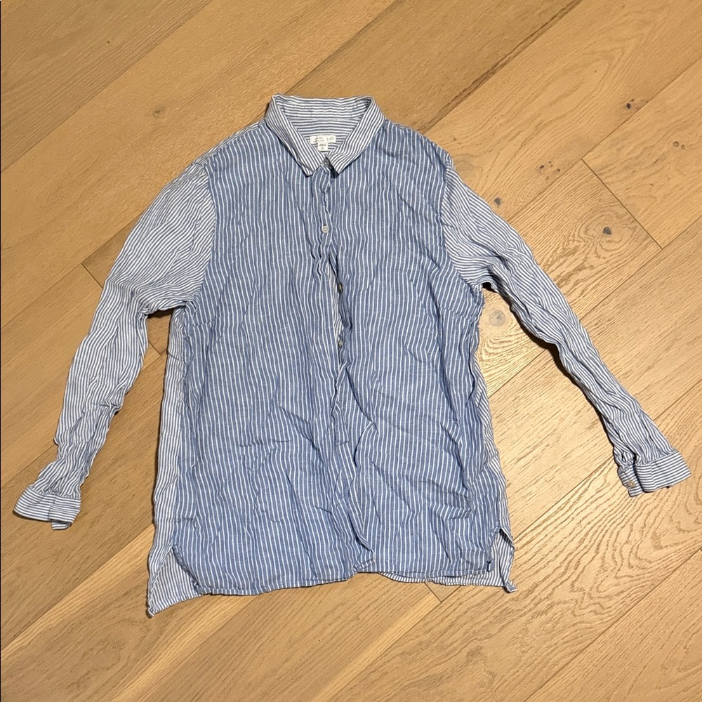 J. Jill Blue and White Striped linen Button-Down Shirt Xl